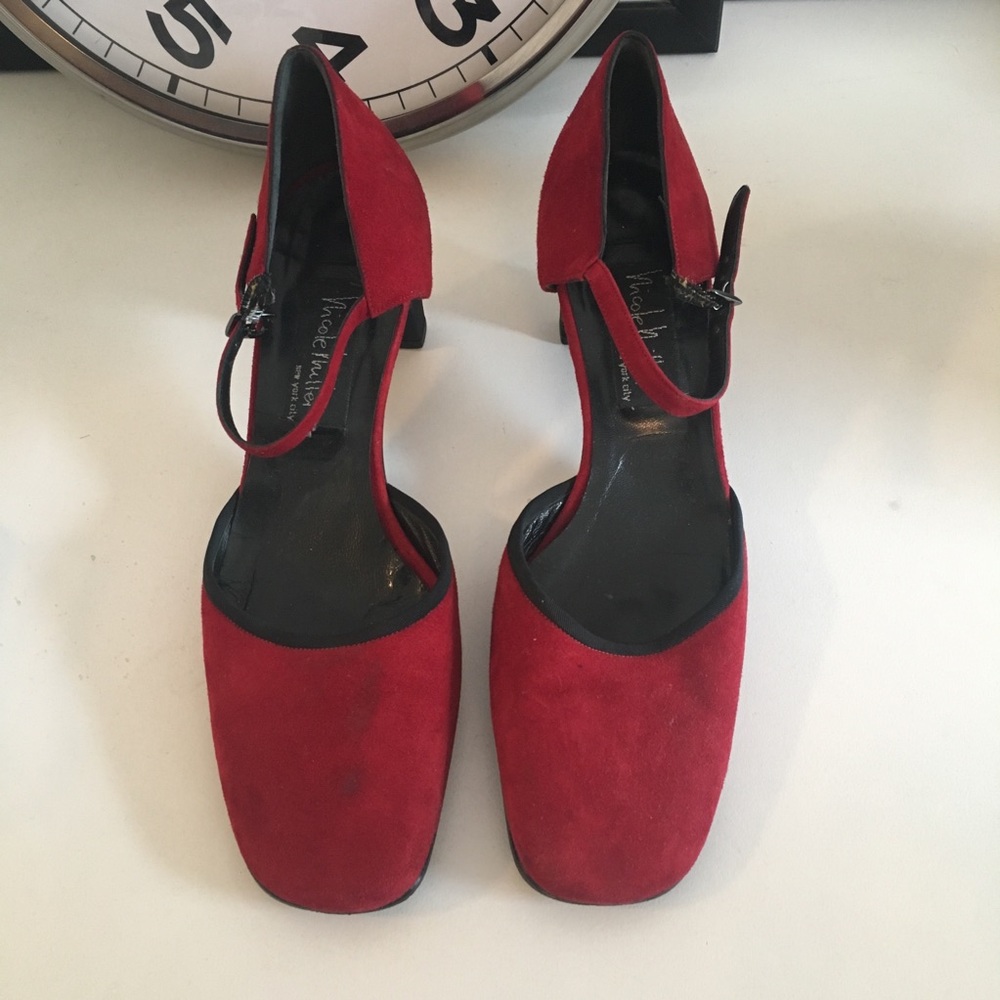 Red suede Nicole Miller heels